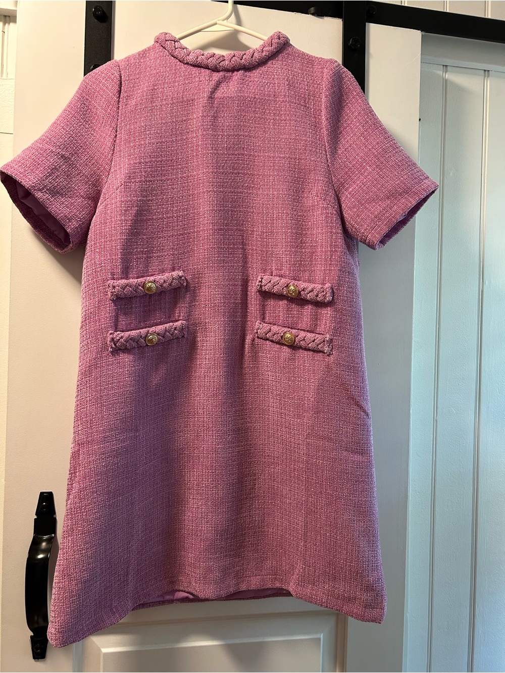 Purple Tweed Short-Sleeve Shift Dress